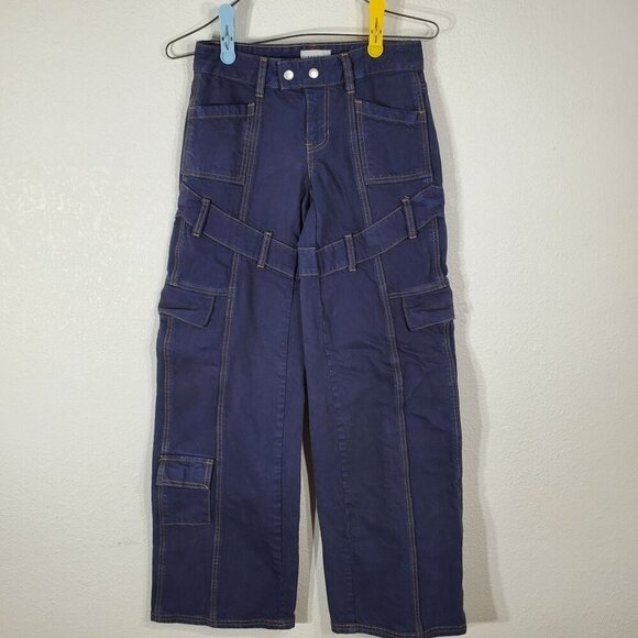 PacSun Low Rise Baggy Cargo Pants Size 22 Dark Blue Wide Leg 27x30 - Picture 3 of 14